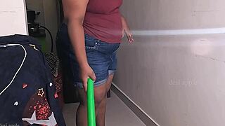 My friend's wife getting horny on sex call while cleaning!
