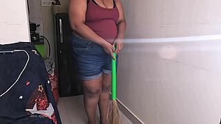 My friend's wife getting horny on sex call while cleaning!