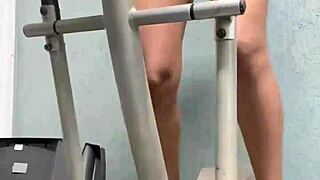 I saw this brave pornstar licking pussy in the gym voyeur style. So hot!