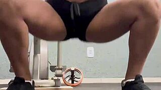 I saw this brave pornstar licking pussy in the gym voyeur style. So hot!