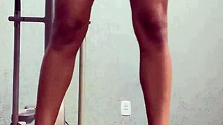 I saw this brave pornstar licking pussy in the gym voyeur style. So hot!