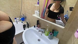I Spy on Busty Stepmom in Bathroom and Stroke Hard!