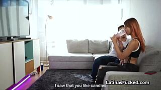 I was hammering this sexy redhead latina teen stranger at home with my monster cock