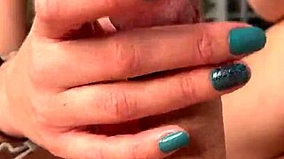 My blonde girlfriend jerks me off in close-up view