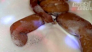 Chubby Peruvian teen passes casting in a jacuzzi. She handles an erect dildo with ease during interview.