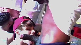 Young guys banging hot mature men in wild orgy