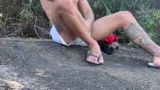 Brazilian Cock Sucked Hard in Public Beach Cruising Action.