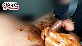 Horny girlfriend sucking black cock with chocolate?