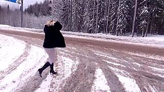 Winter Flashing Of Big Naked Ass And Sexy Tits In Public For Wild Thrills!