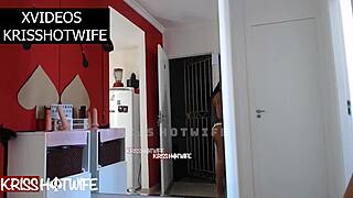 wife welcomes delivery guy in see-through outfit