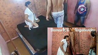 Gang bang para a ultra vadia latina bbw com três homens - leo ogro