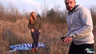 Naive blonde intensely rammed outdoors in spooning position for first time.