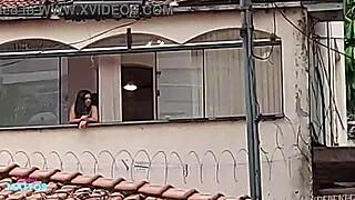 Fucked My Friend Bent Over on the Porch! Got Naked for the Public to See Our Gaping Pussies!