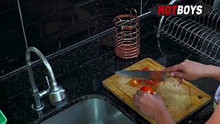 fucking my black stud's monster cock in the kitchen assfucking gay anal sex