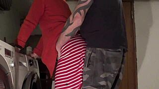 the chubby wife takes dick in the laundry room