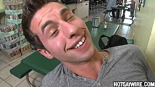 Two hot amateur hunks sneak a big cock fuck in cafe. Secret gay action unfolds with intense pounding.