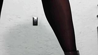 red dress wife masturbates in black stockings