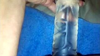 Wife Hayley Stretching Tight with Massive Dildo in Part 1