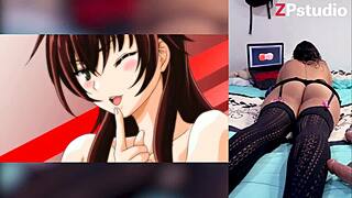 Reacting to hentai blowjobs with cum in throat and big tits