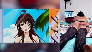 Reacting to hentai blowjobs with cum in throat and big tits