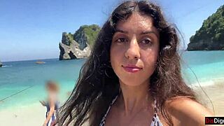 hottie sucks dick on public beach with cum on face
