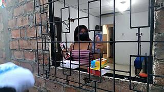 Salesman shows sex toys to horny woman. She masturbates eagerly.