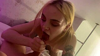 Cute Blonde Teen Cutie In Fishnets Gives Stepbrother Birthday Blowjob POV At Home