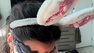 Man, this cute bunny girl slurps my cock so good