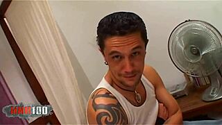 Young busty French actress Leeloo fucked on bed, cumshot lands on her big tits.