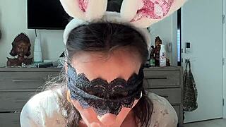 Man, this cute bunny girl slurps my cock so good