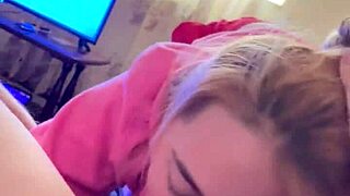 Hoodie Blonde Takes Wet Cumshot in Mouth