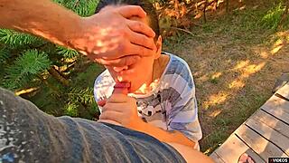 Teasing stepsister with panties for intense outdoor cumshot