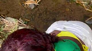 Helping Stranger for Forest Sex with Monster Cock, Almost Caught