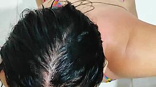 Helping the maid’s daughter enjoy a morning milk treat