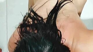 Helping the maid’s daughter enjoy a morning milk treat