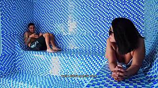 Wow! Big ass Colombian milf bangs young guy in public sauna