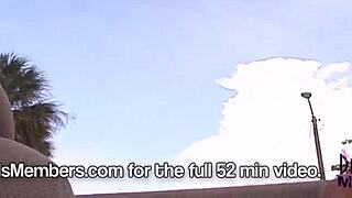 Topless brunette flashes big tits in convertible on bridge