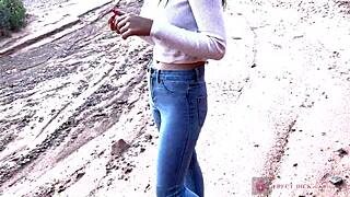 She revealed her cute face with glasses during a deep blowjob in a stunning canyon.