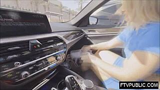 horny blonde touches herself in public mall