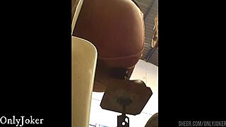 Brunette skinny girl using dildo machine for assfucking and monster cock worship