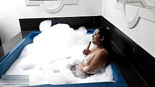 girl with fetish fucks two men, uses toy while riding friend, moans to intense orgasm