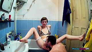 Skinny Maid Sucks Cock in Bathroom and Gets Fucked Hard