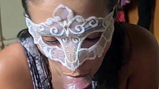 This sailor girl hotwife gave a blowjob until cum covered her face