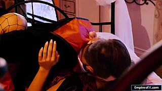 Blonde babe masturbates pussy with big cock cum hairless friend