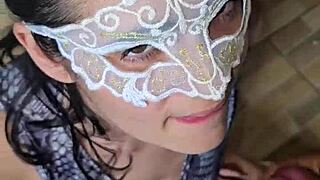 This sailor girl hotwife gave a blowjob until cum covered her face