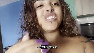 Naked curvy beauty sipping coffee and chatting with camera