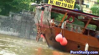 Public Nude Fetish: Eurobabe Rides Waterbike Fully Exposed