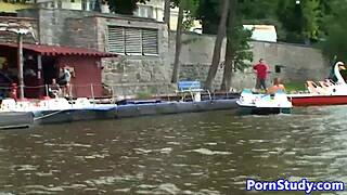 Public Nude Fetish: Eurobabe Rides Waterbike Fully Exposed