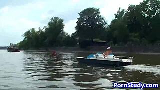 Public Nude Fetish: Eurobabe Rides Waterbike Fully Exposed