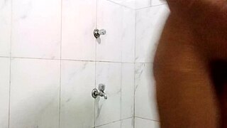 Amazing skinny housewife pissing in bath during interview